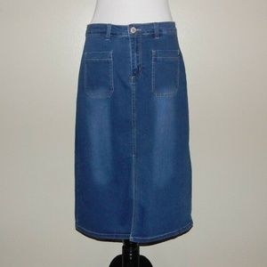 Love You Jean Mid Calf Modest Denim Skirt